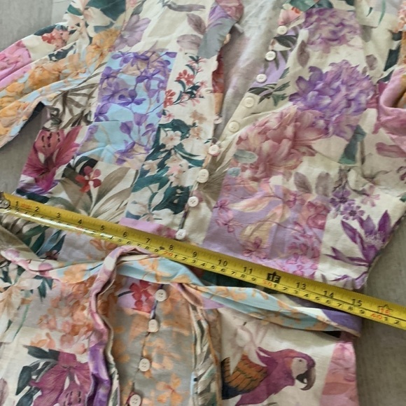 Bloggers favorite Zara tropical parrot dress women’s size Small  belted buttons - Picture 16 of 16